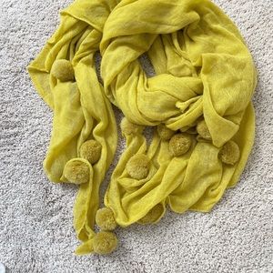 Anthropologie Mustard Yellow Pom Pom Scarf